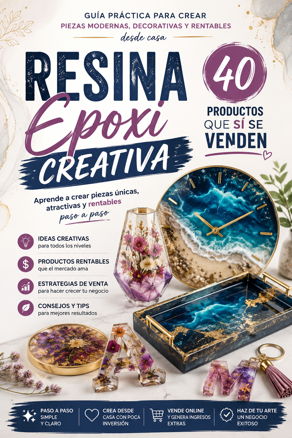 RESINA EPOXI CREATIVA: 40 PRODUCTOS QUE SÍ SE VENDEN | Guía para Emprender y Generar Ingresos Desde Casa