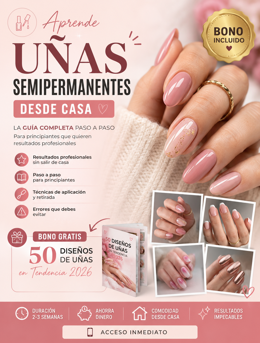 💅 Uñas Semipermanentes Desde Casa + BONO 50 Diseños de Uñas en Tendencia 2026